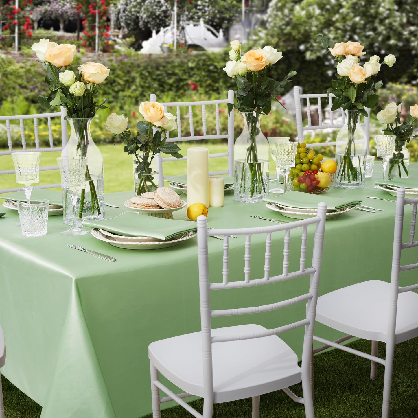 Counfeisly 1 Pack Satin Table Cover Rectangle Silkly Soft Table Cloth, Satin Dining Table Cloths for Wedding Banquet Table Decoration, Dining Room, Indoor and Outdoor Use, 60 x 120 Inches, Sage Green