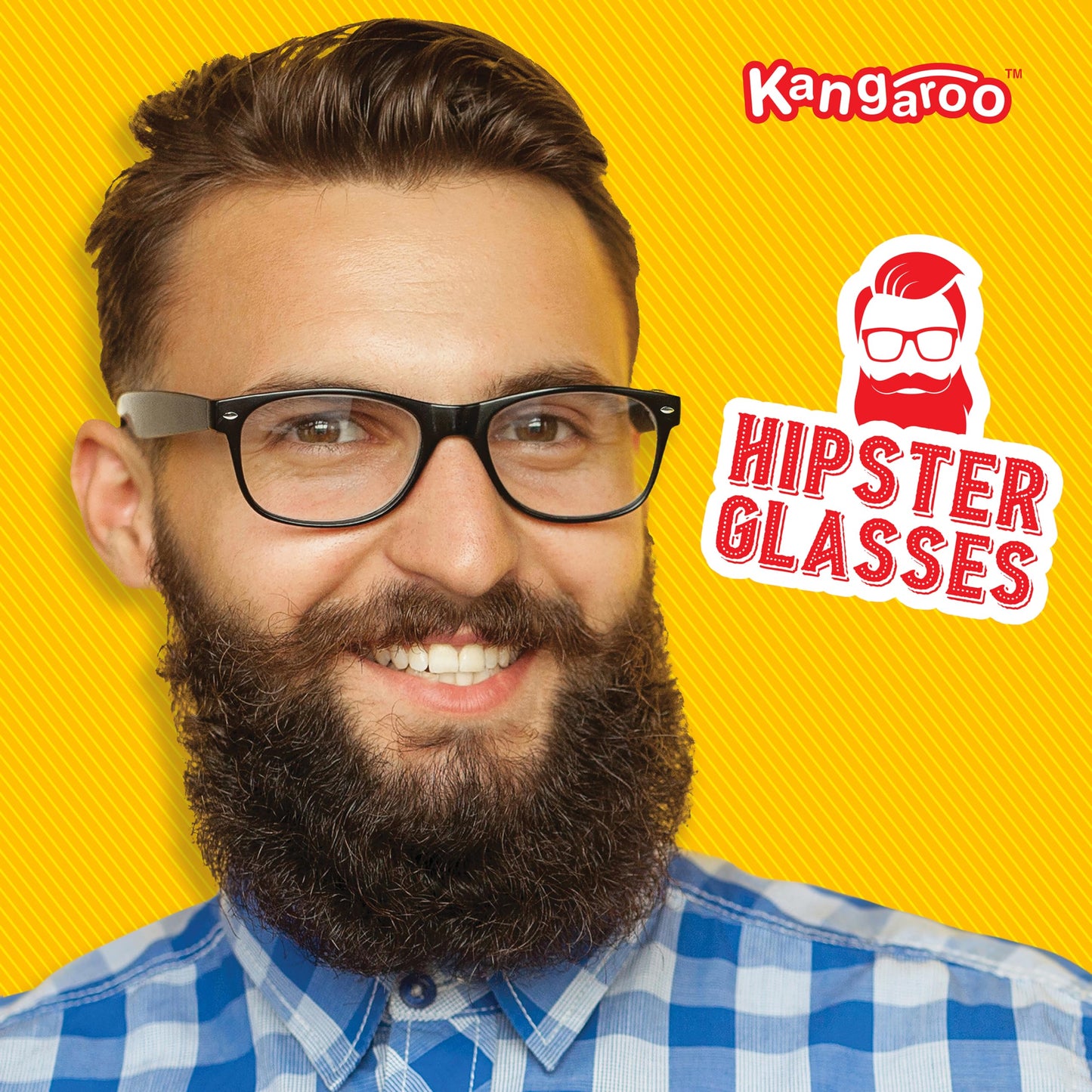 Kangaroo Black Fake Glasses - Classic Hipster Glasses Frames - Retro Clear Non Prescription Nerd Costume Eyeglasses for Men & Women for Halloween Cosplay