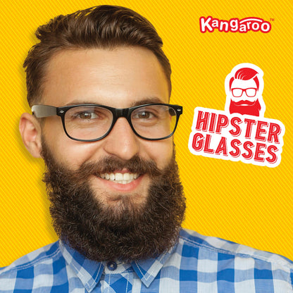 Kangaroo Black Fake Glasses - Classic Hipster Glasses Frames - Retro Clear Non Prescription Nerd Costume Eyeglasses for Men & Women for Halloween Cosplay