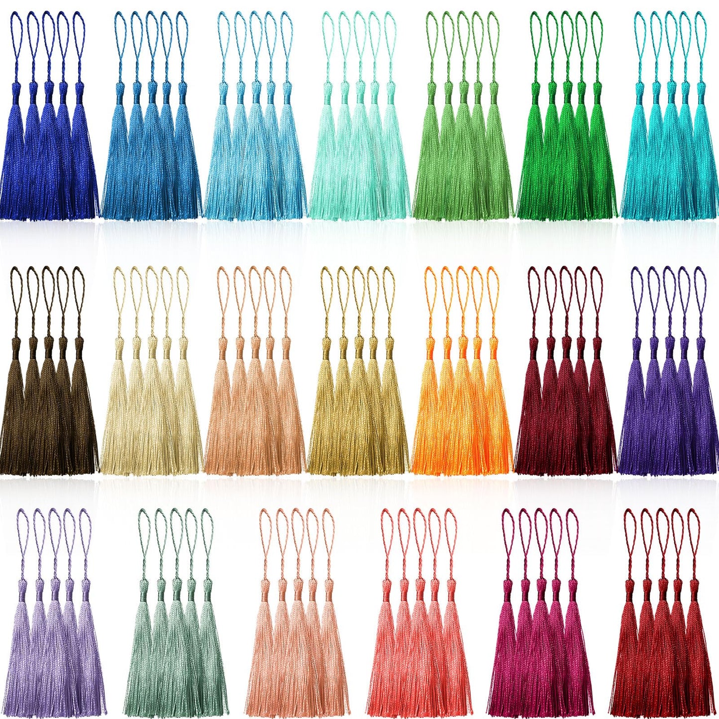 Creatrill 100 Pcs 13cm/5 Inch Silky Handmade Soft Craft Mini Tassels with Loops for Jewelry Making, DIY Projects, Bookmarks, 20 Colors, 5 Pcs of Each