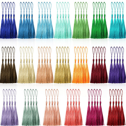 Creatrill 100 Pcs 13cm/5 Inch Silky Handmade Soft Craft Mini Tassels with Loops for Jewelry Making, DIY Projects, Bookmarks, 20 Colors, 5 Pcs of Each