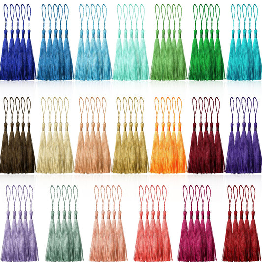 Creatrill 100 Pcs 13cm/5 Inch Silky Handmade Soft Craft Mini Tassels with Loops for Jewelry Making, DIY Projects, Bookmarks, 20 Colors, 5 Pcs of Each