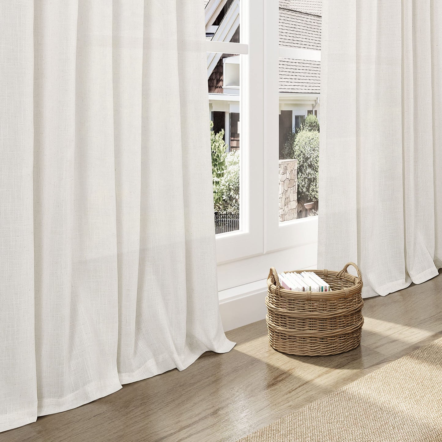 Cream Linen Back Tab Curtains 84 Inch Length for Living Room 2 Panel Set Neutral Modern Farmhouse Window Privacy Semi Sheer Linen Drapes Rustic Pinch Pleated Look Curtain Natural Ivory Colored