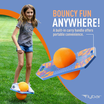 Flybar Pogo Trick Ball for Kids, Trick Bounce Board for Boys and Girls Ages 6+, Up to 160 lbs, Includes Pump, Easy to Carry Handle, Durable Plastic Deck Indoor, Outdoor Toy Pogo Jumper (Blue Dawn 2)