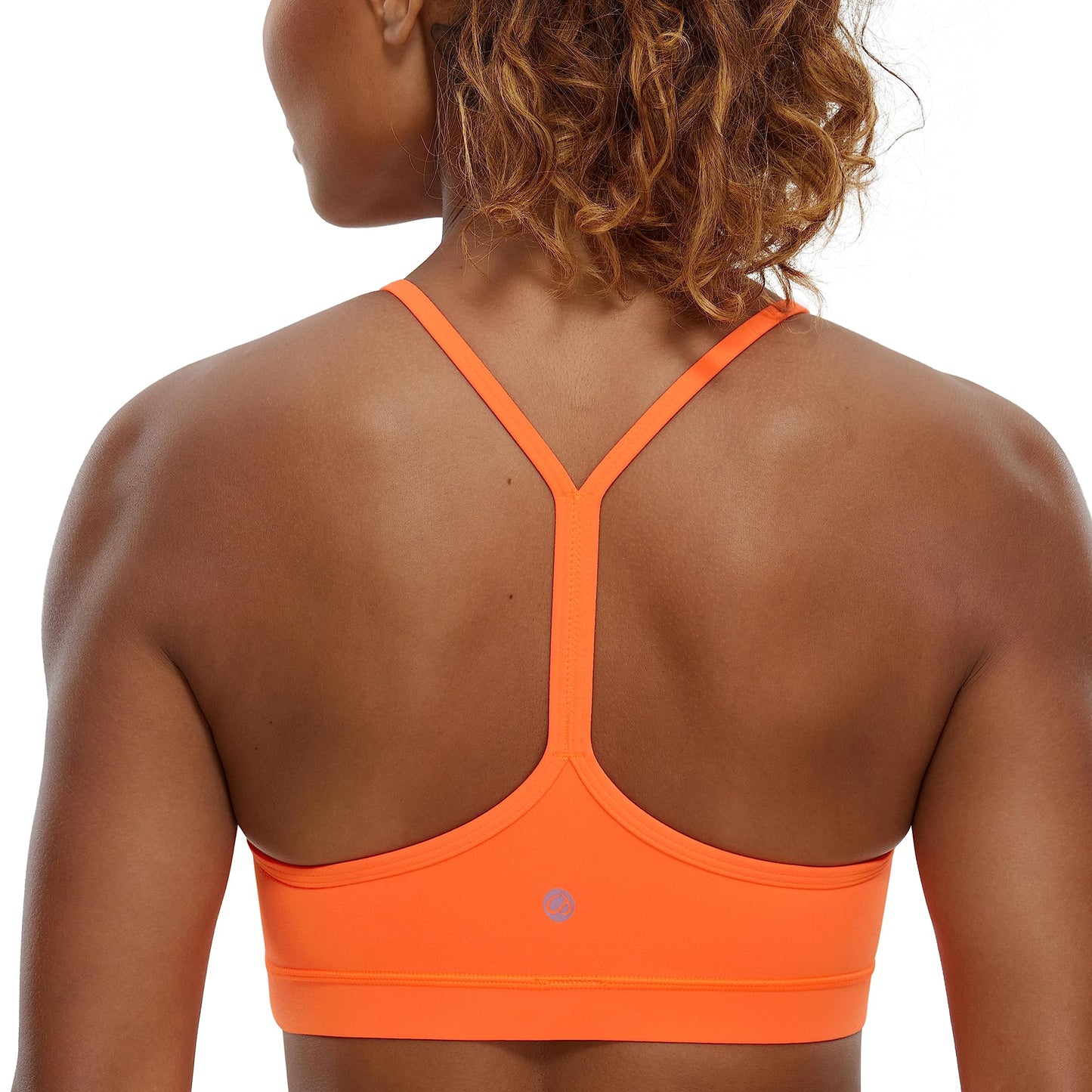 CRZ YOGA Butterluxe Womens Y Back Sports Bra - Padded Racerback Low Impact Spaghetti Thin Strap Workout Yoga Top Neon Orange Medium