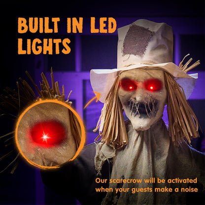 JOYIN 72" Halloween Animatronics Scarecrow Decoration Outdoor, Standing Ghost Prop with Motion Light Sound, Scary Animated Decor for Yard Farm Garden Indoor Haunted House
