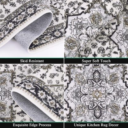 HEBE Boho Kitchen Rug Sets 3 Piece with Runner Non Slip Kitchen Rugs and Mats Washable Kitchen Mats for Floor Thick Kitchen Floor Mat Carpet Runner Rugs for Hallway Laundry Holiday Decor