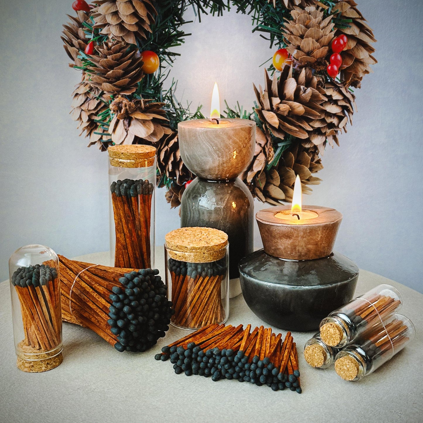 2" Brown Stick Black Tip Espresso Style Safety Matches | 100+ Artisan Bulk Matchsticks with Adhesive Strikers by Thankful Greetings | Unique Candle Lighting for Your Home, Gifts, & Events