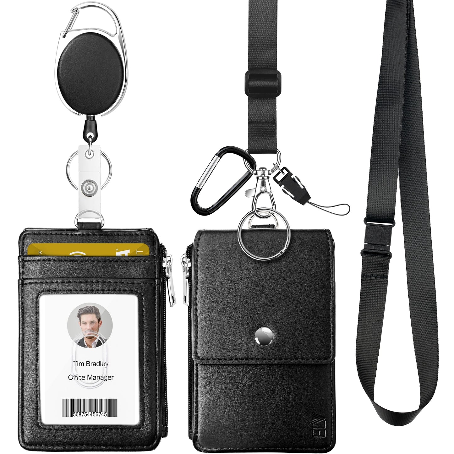 ELV Badge Holder, ID Card Wallet with 5 Card Slots, 1 RFID Blocking Pocket, Retractable Reel and Neck Lanyard Strap for Offices, School, Driver Licence