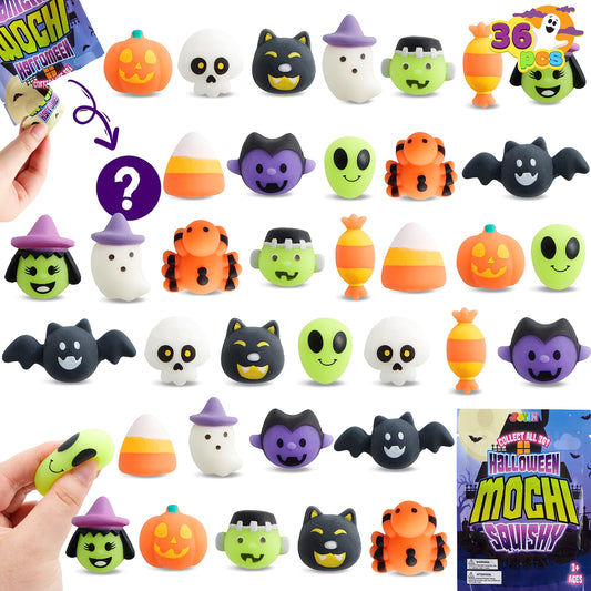 JOYIN 36 Pcs Halloween Mochi Squishy Toy in Blind Bags with 12 Characters for Stress Relief, Halloween Mystery Toy Surprise Bag for Kids Trick or Treating, Party Favors Supplies, Goodie Fillers