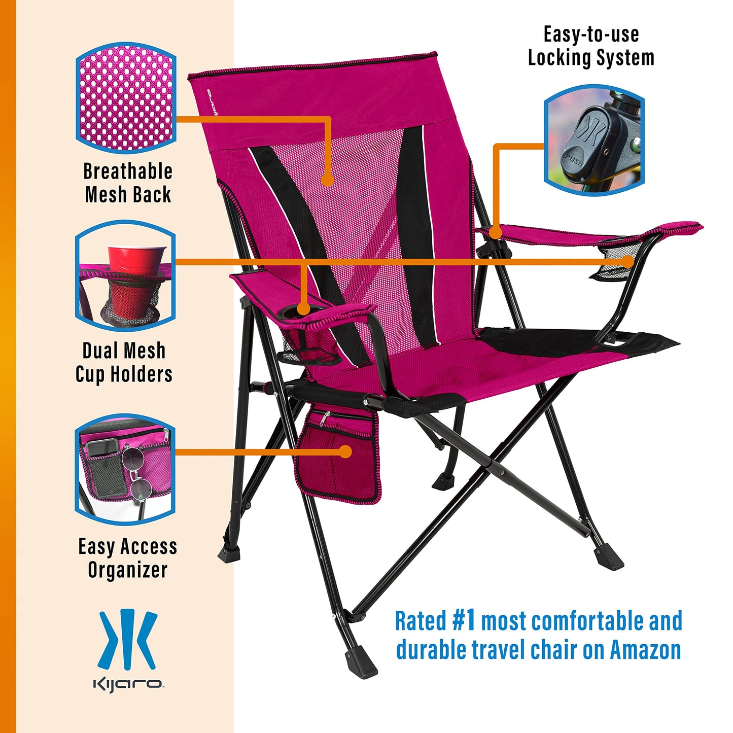 Kijaro XXL Dual Lock Portable Camping and Sports Chair , Hanami Pink