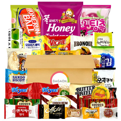 Dagaon Favorite Korean Snack Box 30 Count - Appetizing Gift and Care Package for any occasions and everyone. Variety of Korean Treats Including Top Picked Chips, Biscuits, Cookies, Pies, Candies.