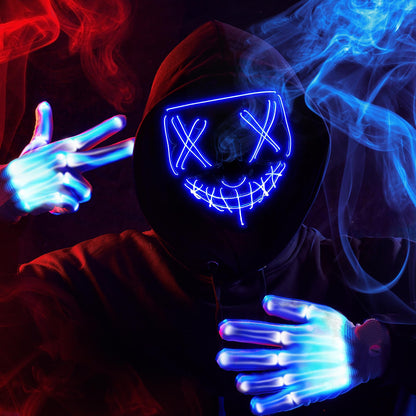 JOYIN Halloween Led Light Up Scary Mask and Gloves for Halloween Cosplay Costume (Blue), 3 Modes Glow in The Dark Mask for Adult Women Men Boys Girls Trick or Treat, Party Dress Up Accessories Gifts