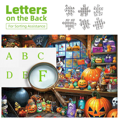 Halloween Witch Cat 1000 Piece Puzzle for Adults Halloween Candy Store Jigsaw Puzzle Spooky Treats Scene Challenging Impossible Puzzle Fun Games for Adults & Family Game Night