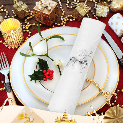 FKSWTV 6 Pack 3D Silver Reindeer Elk Napkin Rings Metal Holiday Fall Thanksgiving Christmas Halloween Wedding Home Table Decorations