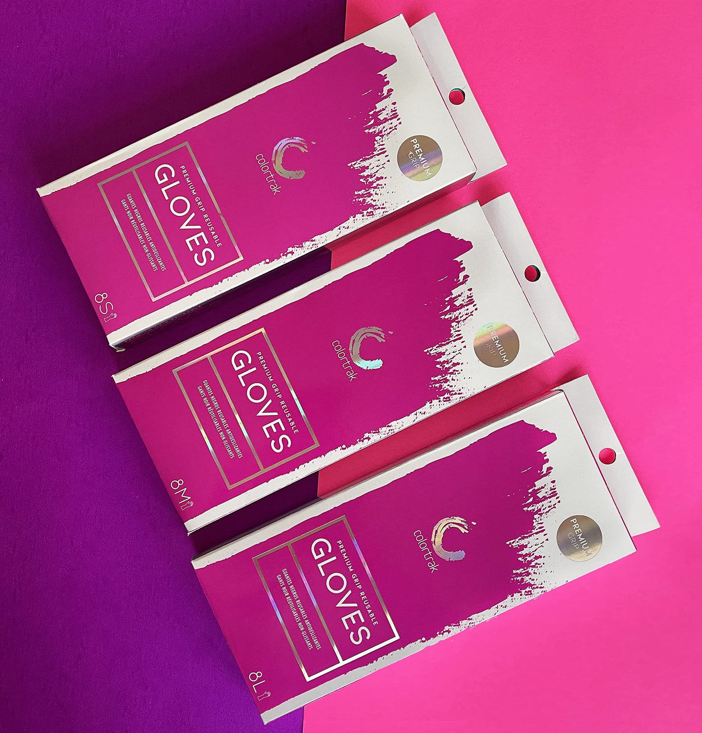 Colortrak Premium Grip Reusable Gloves, 4 Pairs (8 Gloves Total), Powder Free Latex, Durable and Chemical Resistant, Textured for Better Grip, Extra Long Cuff, Washable, Black, Large,