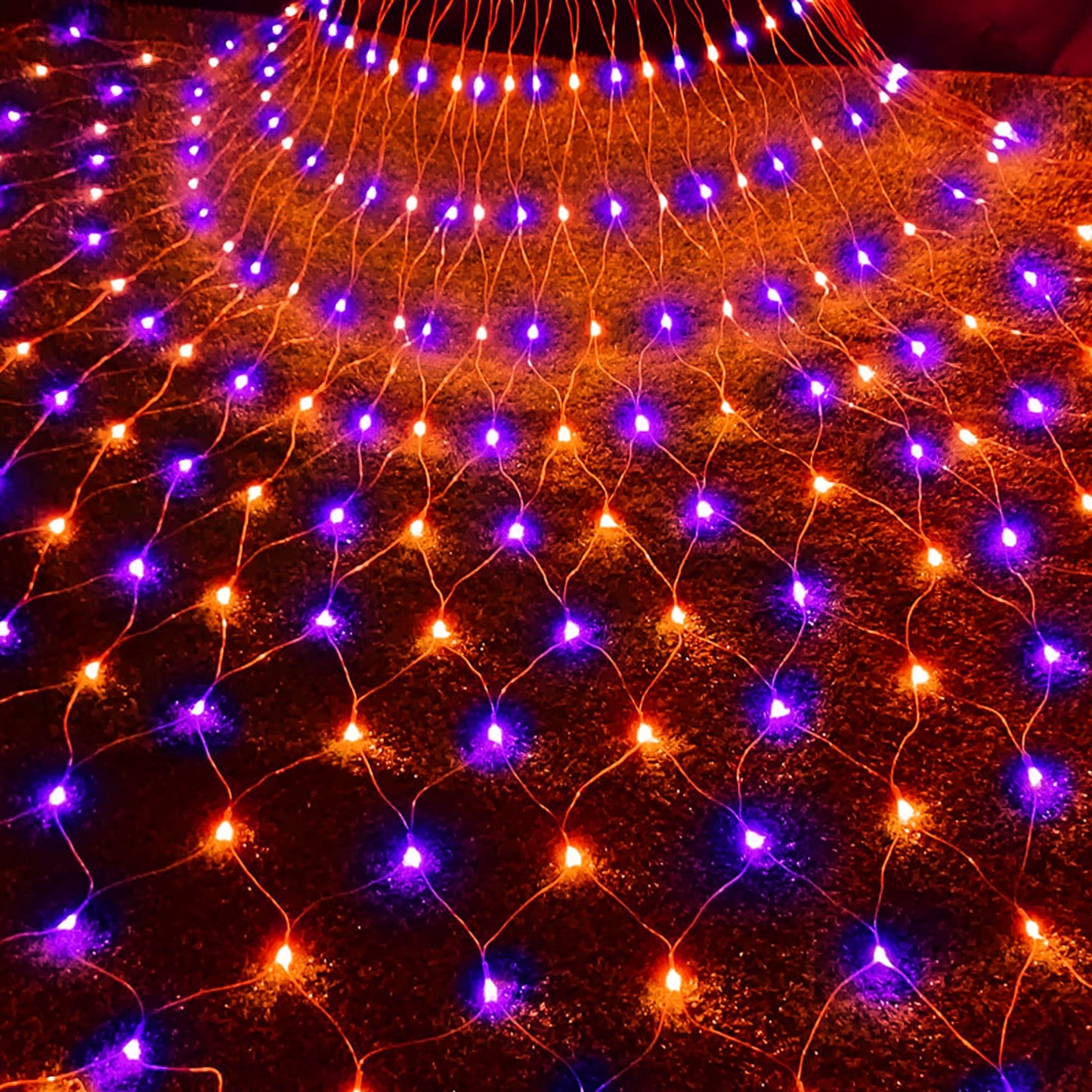 Dazzle Bright Halloween 200 LED Net Lights, 9.8 FT x 6.6 FT Connectable Mesh Lights with 8 Lighting Modes, Halloween Decorations for Indoor Outdoor Bush Yard Garden Decor (Purple & Orange)
