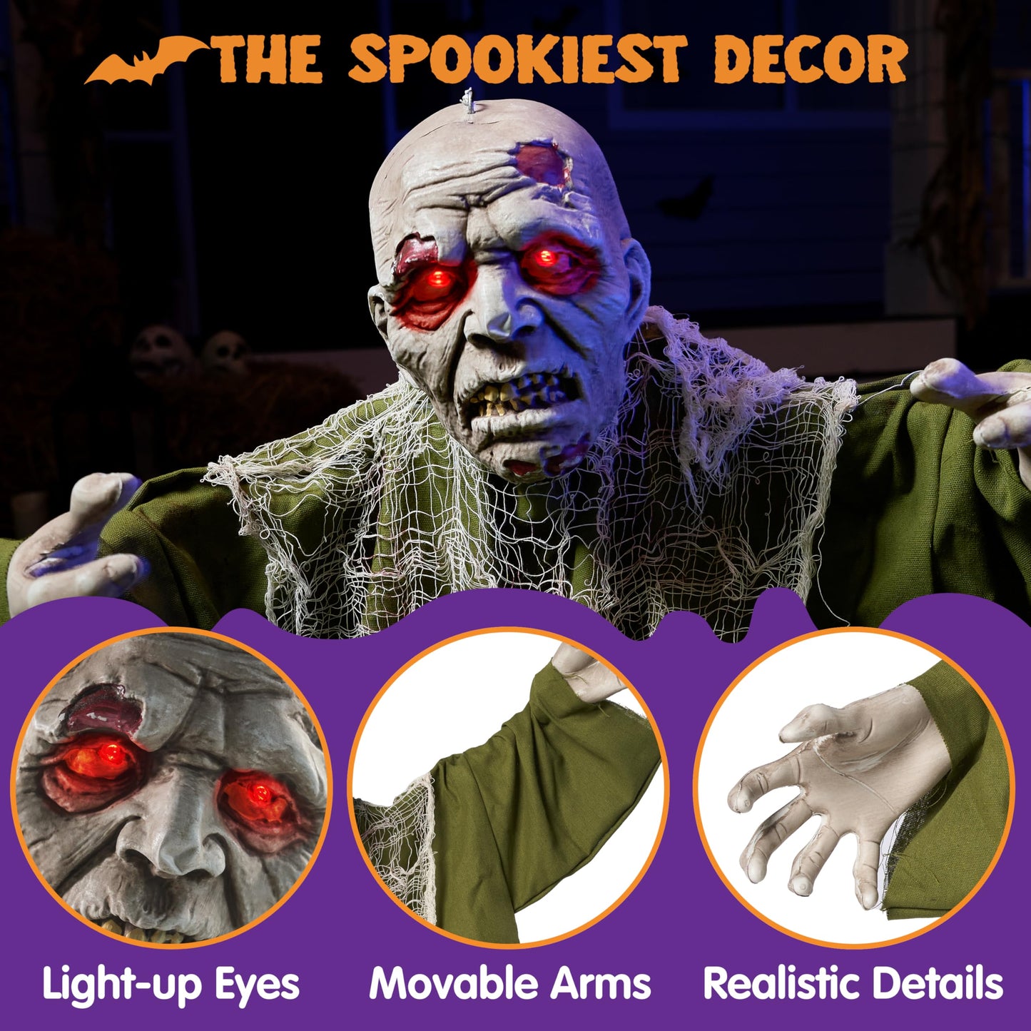 JOYIN Halloween Animated Zombie Groundbreaker Outdoor Decor with Light Up Eyes Creepy Animatronic Decorations with Movable Arms for Halloween Party Prop and Lawn Patio Yard Outside Decorations