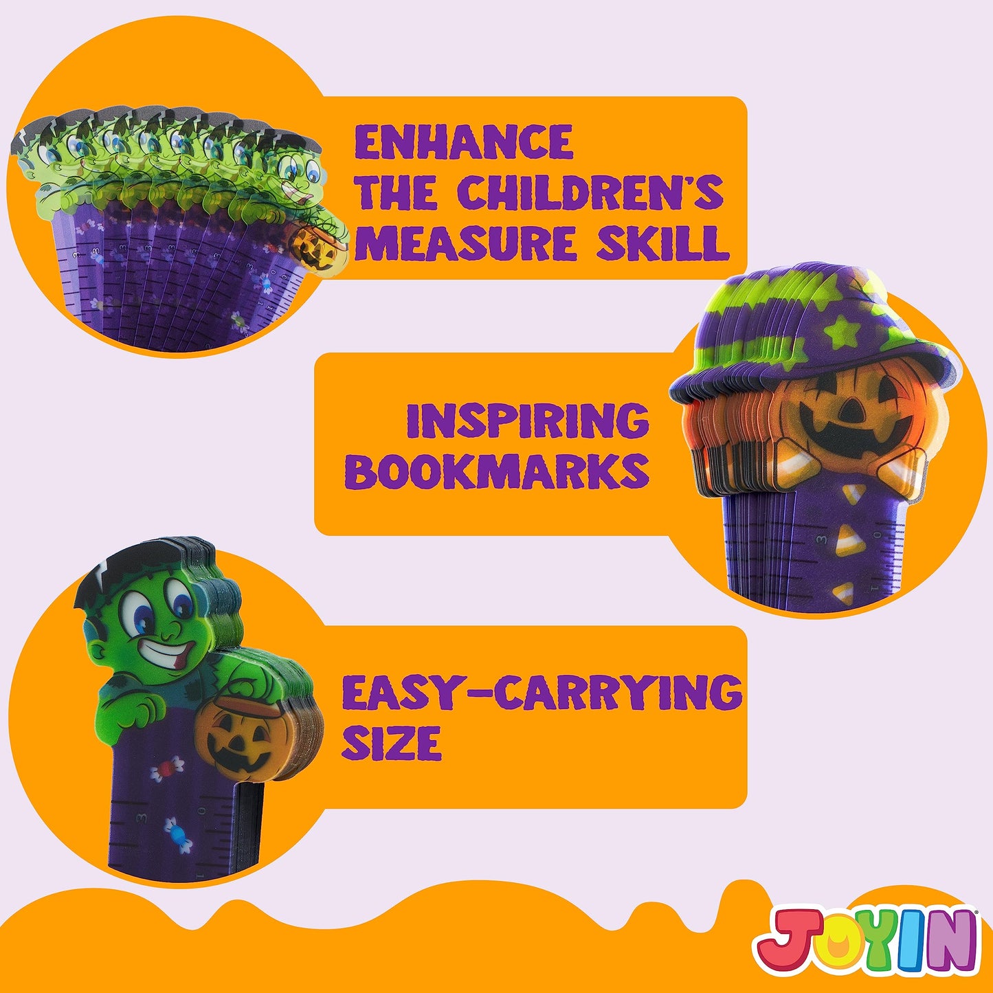 JOYIN 144 PCS Halloween Bookmark Rulers Party Favor Pack (6 Designs) with Halloween Themed Prints for Holiday Decorations, Goodies, Classroom Rewards, Goodie Bag Stuffer and Kids Trick or Treat Prizes