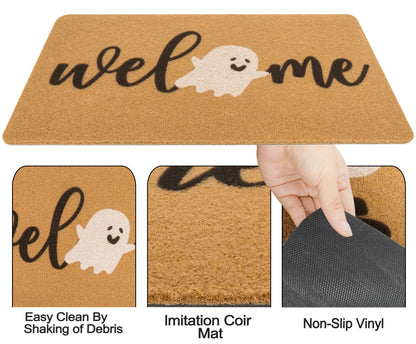 Halloween-Ghost-Coir-Doormat Non-Slip Boo-Ghost-Welcome-Door-Mat Halloween-Decor-Mat for Outdoor Indoor Entrance 17x30 inch (Boo)