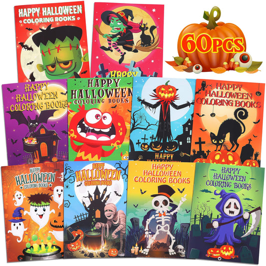 Geefuun 60PCS Halloween Coloring Books Bulk for Kids - Hallowmas Trick or Treat Goodie Bags Fillers Stuffer Gifts Party Favors Supplies