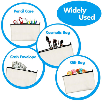 15 Pack Blank Cotton Canvas DIY Craft Zipper Bags Pouches Pencil Case for Makeup Cosmetic Toiletry Stationary Storage (Off White, 8.3” x 4.7”)