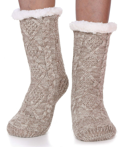 EBMORE Women Slipper Fuzzy Socks Fluffy Cozy Cabin Warm Winter Soft Thick Comfy Fleece Christmas Anti Slip Home Stocking Stuffer(Light Khaki)