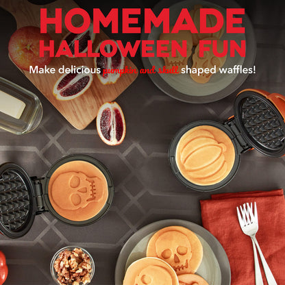 Dash Mini Waffle Maker (2 Pack) for Individual Waffles Hash Browns, Keto Chaffles with Easy to Clean, Non-Stick Surfaces, 4 Inch, Halloween, Black and Orange