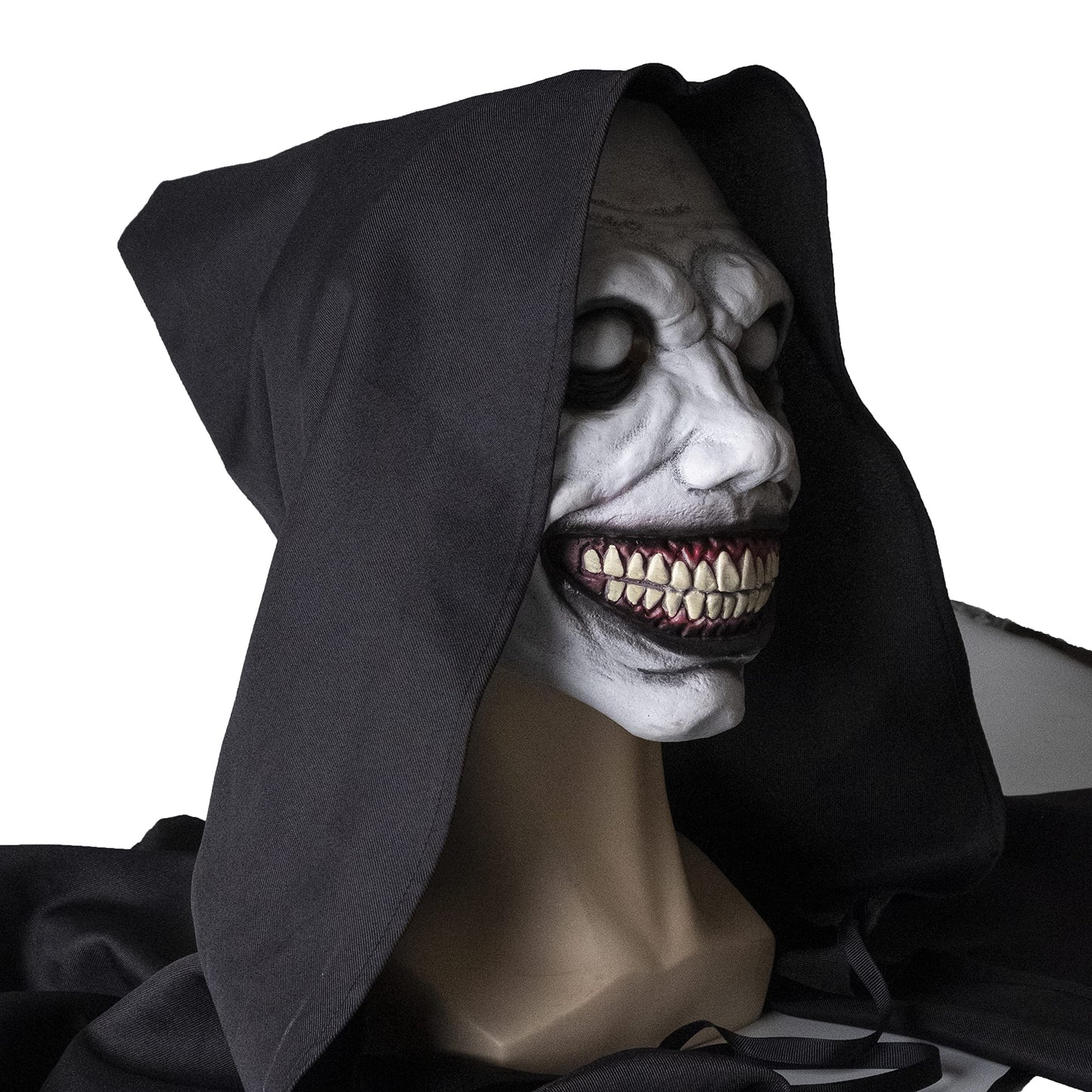 Wellinology Smiling Demon Halloween Scary Mask, Latex Creepy Realistic Ghost Devil Zombie Cosplay Costume Mask Party Props (White Smiling Demon)