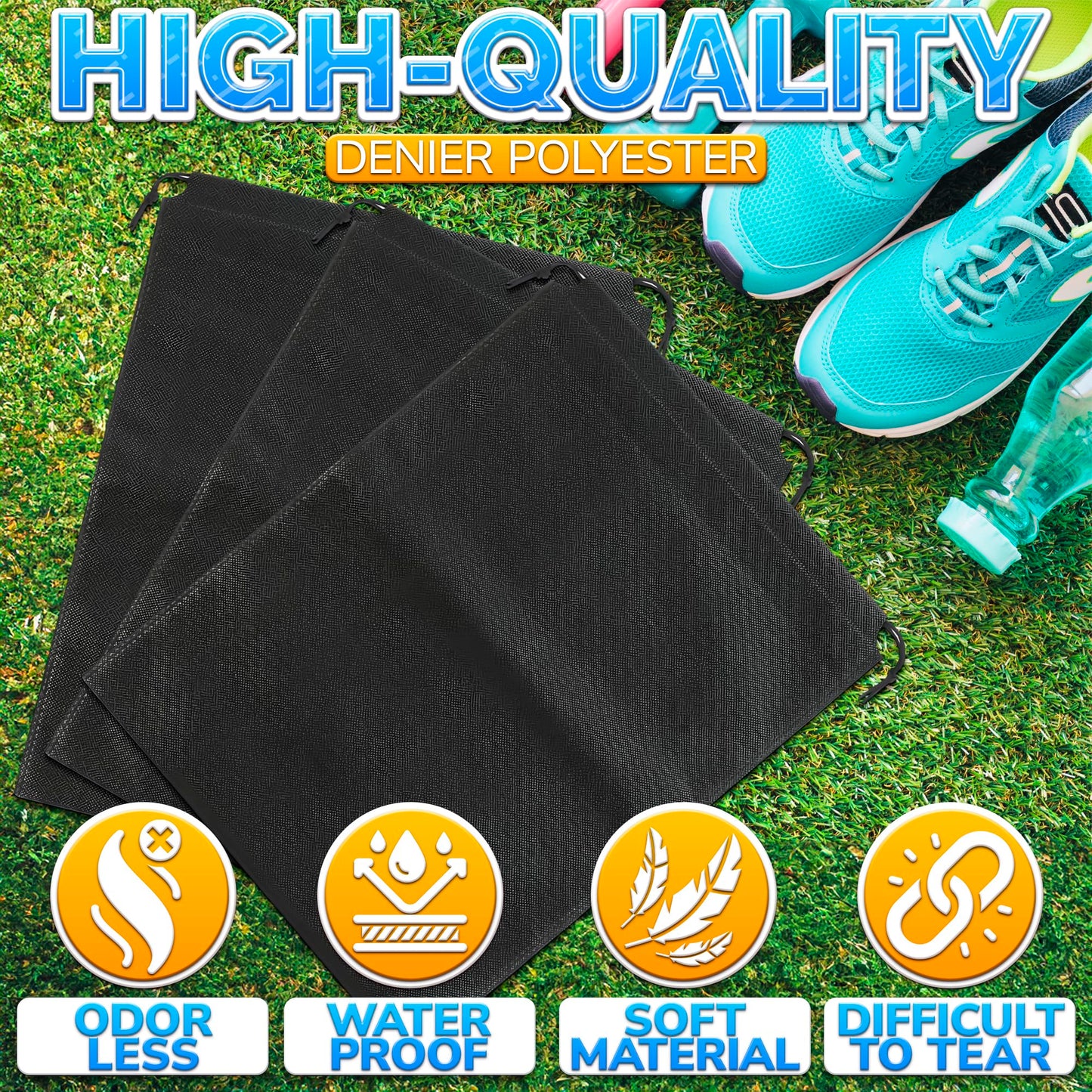 10 Pack Travel Shoe Bag Set – 11.8" x 15.75" Waterproof Drawstring Black Shoe Bags for Travel, Clothes, or Wet Gear – Lightweight Storage Organizer and Packing Essential for Women & Men