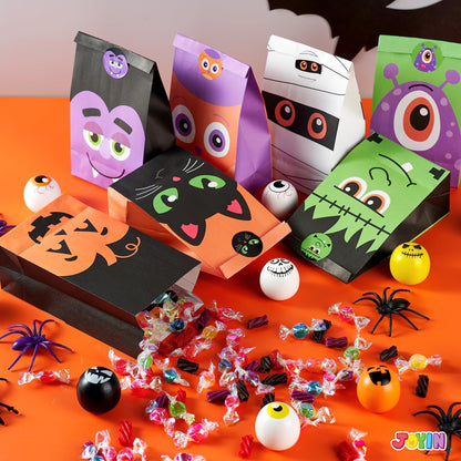 JOYIN 60 PCS Halloween Treat Bags, Goodie and Candy Bags with Stickers Party Supplies Trick or Treat for Kids Halloween Party Favors Exchange, Holiday Pastries Supplies