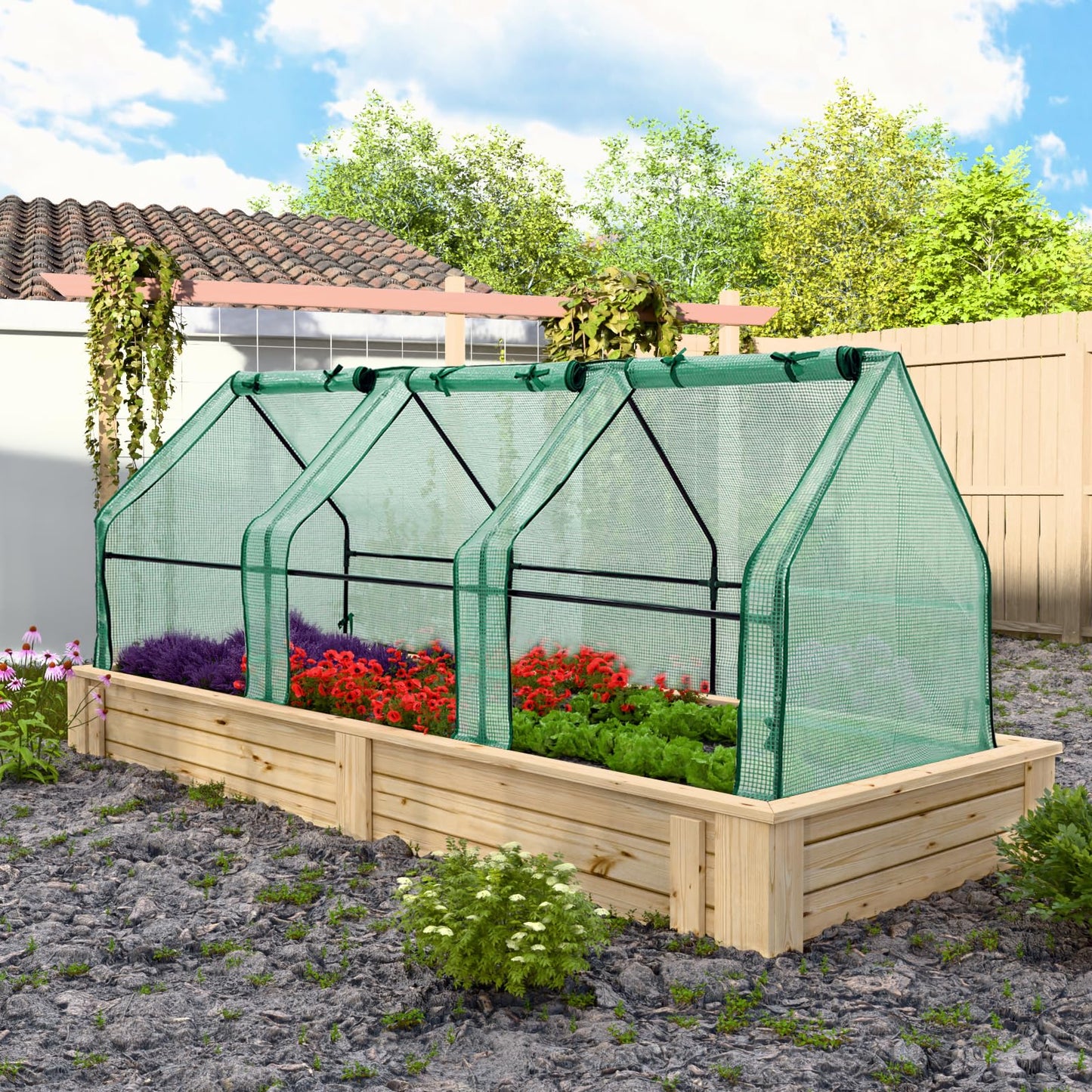 EAGLE PEAK Tunnel Greenhouse Garden Green House with Roll-Up Zipper Doors, Portable 96"x36"x36", Clear/Green PE Cover