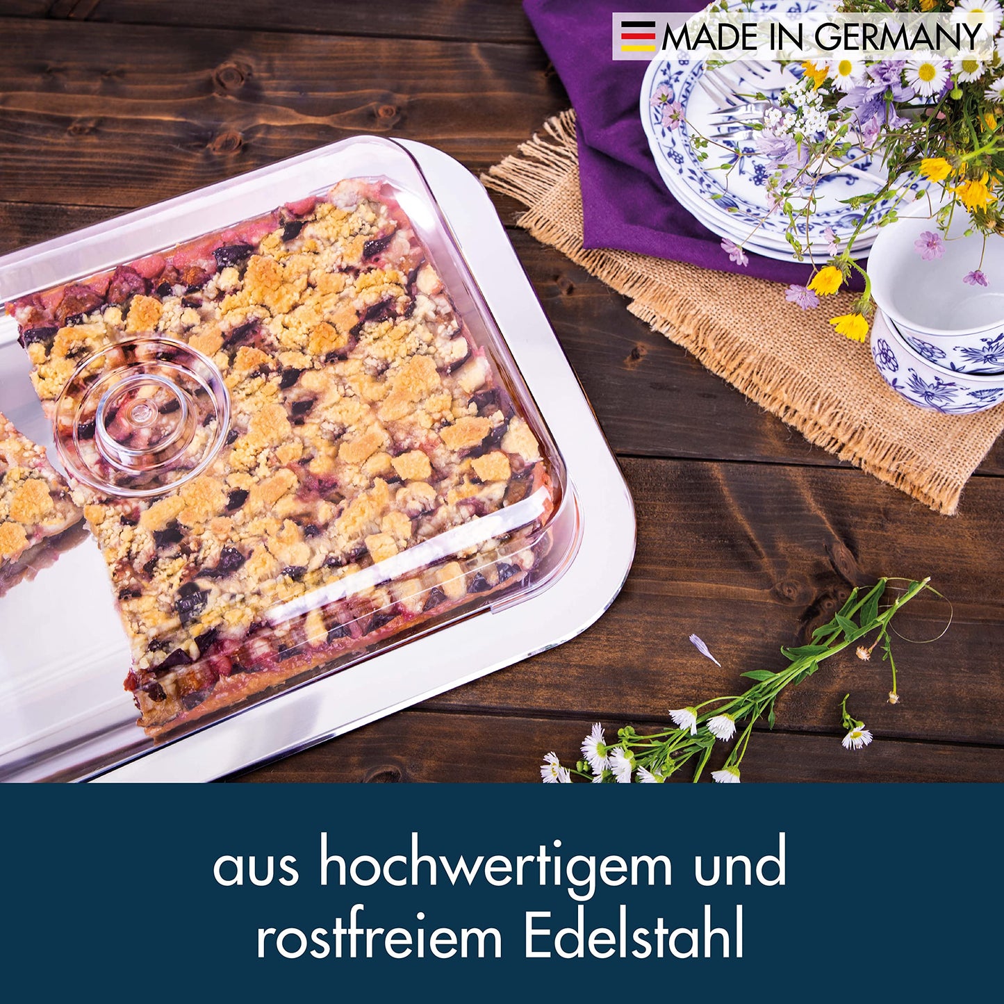 c|h|g 691AMAZ-56 Gourmet Plate with Food Storage Cover, 42 x 31 x 8.5 cm, Stainless Steel