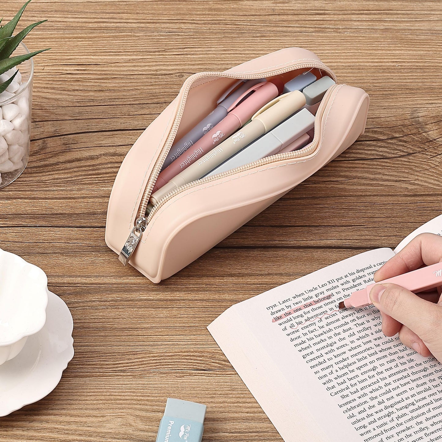 Mr. Pen- Silicone Pencil Case, Malibu Dune Color, Aesthetic Pencil Bag for Women, Makeup Pouch