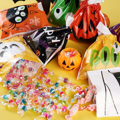 JOYIN 108 PCS Halloween Drawstring Treat Bags with 9 Character Designs, Mini Halloween Goodie Candy Bags, Plastic Gift Bag Bulk for Kids Boys Girls Trick or Treating, Party Favor Supplies