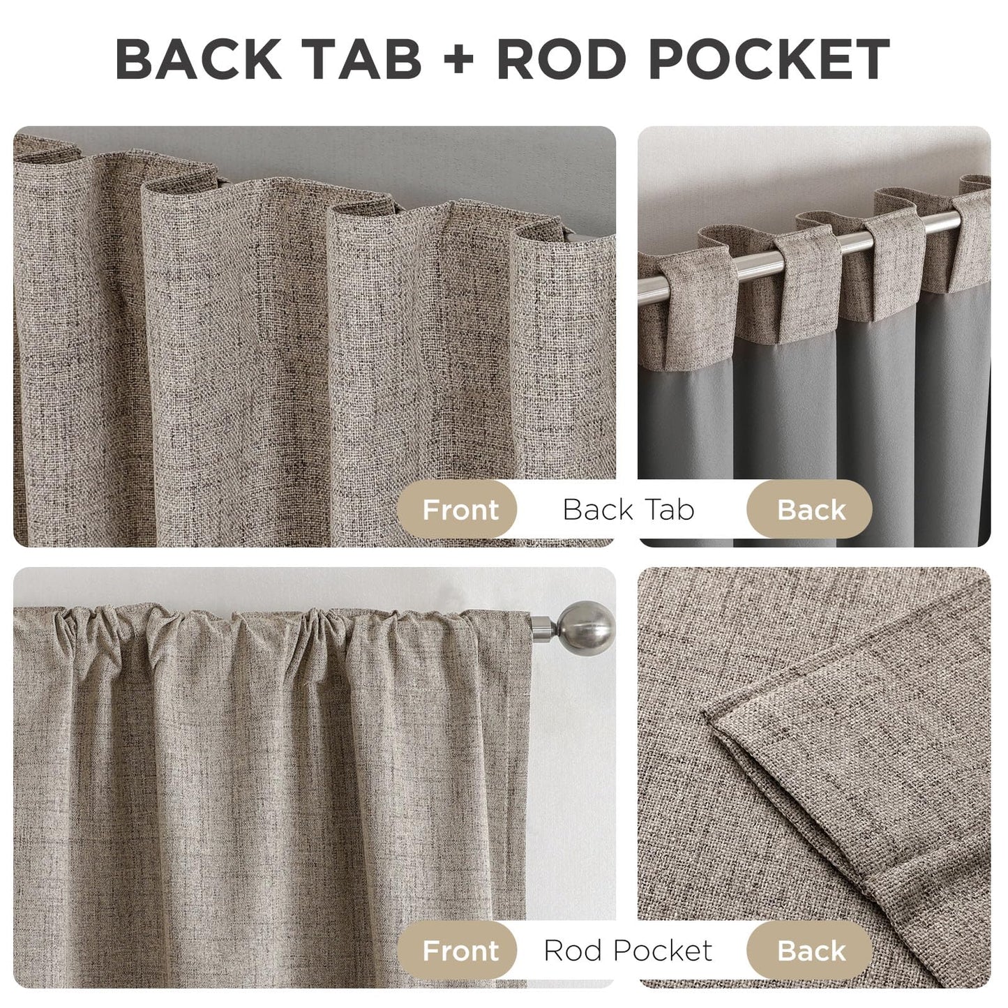 Joydeco Blackout Curtains for Bedroom - Natural Linen Curtains 52" W x 84" L (Pack of 2), Thermal Insulated 100% Blackout 2 Panels Linen Rod Pocket & Back Tabs Light Blocking Drapes for Living Room