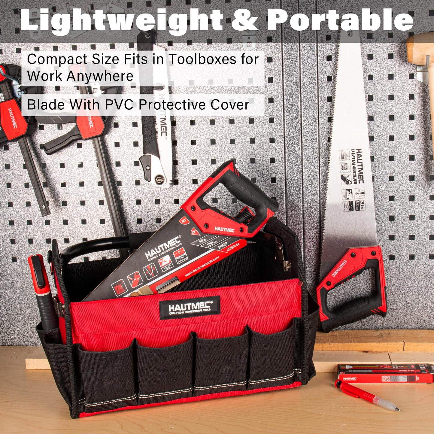 HAUTMEC 14" Universal Hand Saw, 11 TPI Fine Cut Wood Saw with Hardened Triple-Ground Teeth & Bi-Material Ergonomic Handle, Compact Handsaw for Wood, Plastic, PVC, Laminate & Branch Cutting – HT0024