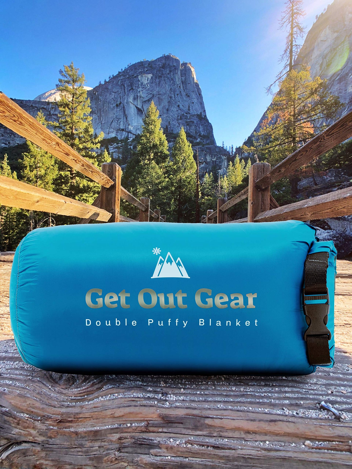 Get Out Gear Double Puffy Camping Blanket - Extra Puffy, Packable, Lightweight and Warm | Ideal for Outdoors, Travel, Stadium, Festivals, Beach, Hammock | Water-Resistant Camp Quilt (Teal Blue/Gray)