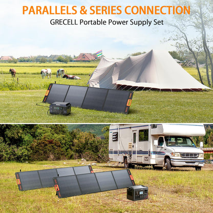 GRECELL 200W Portable Solar Panel for Power Station, Foldable Solar Charger w/ 4 Kickstands, IP65 Waterproof Solar Panel Kit w/DC XT60 Anderson Aviation Output for Outdoor RV Camper Blackout