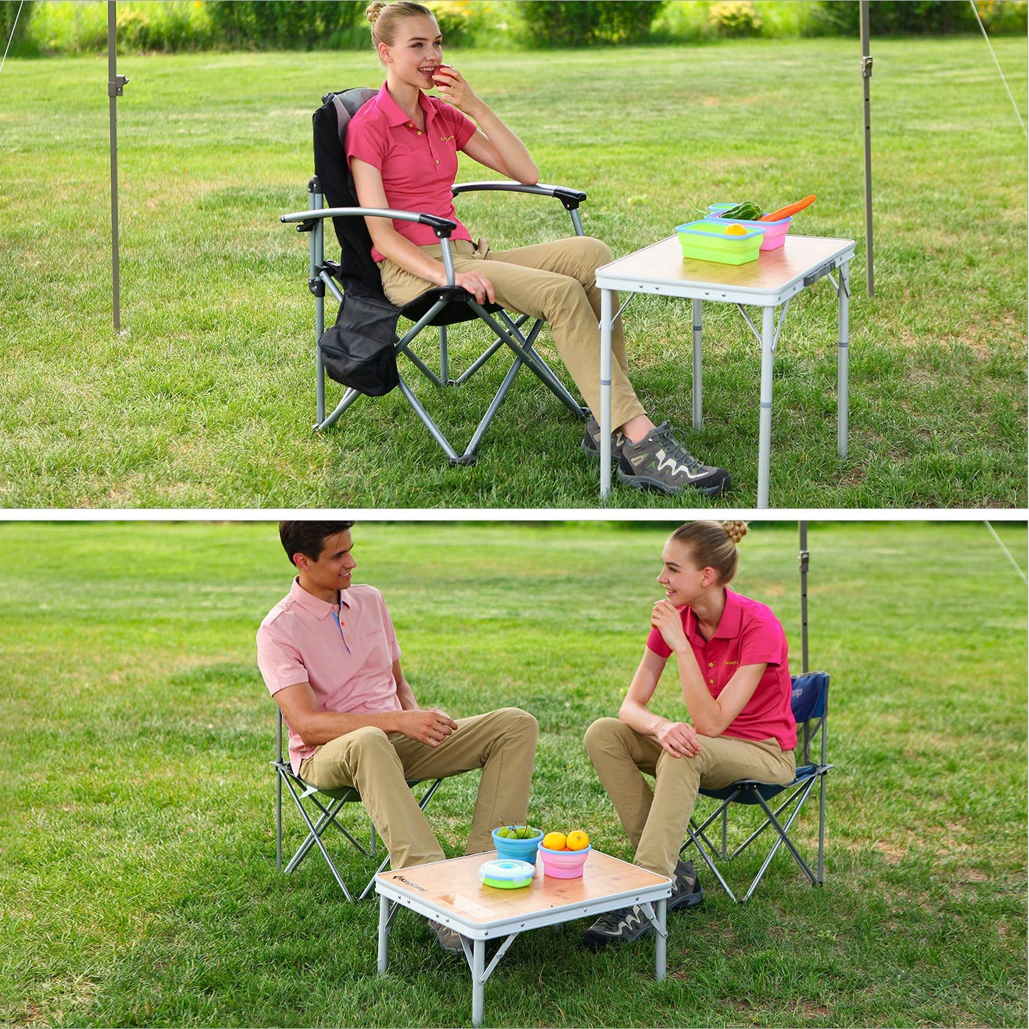 KingCamp Adjustable Height Folding Table, Bamboo Camping Outdoor Portable RV Camp Table with Carry Handle & Leg Storage for Outdoor Car Backyard Picnic Tailgating Beach