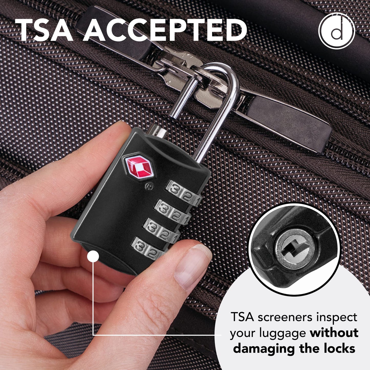 Desired Tools TSA Locks for Luggage, 2-Pc Durable Steel Padlock, Keyless Easy to Read 4-Digit Combination Lock for Backpacks, Travel Suitcases, Toolbox, Filing Cabinets, Baggage & Gym Locker, Black