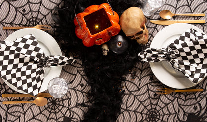 DII Halloween Tabletop, Harlequin Collection, Napkin Set, Black and Cream 6 Piece