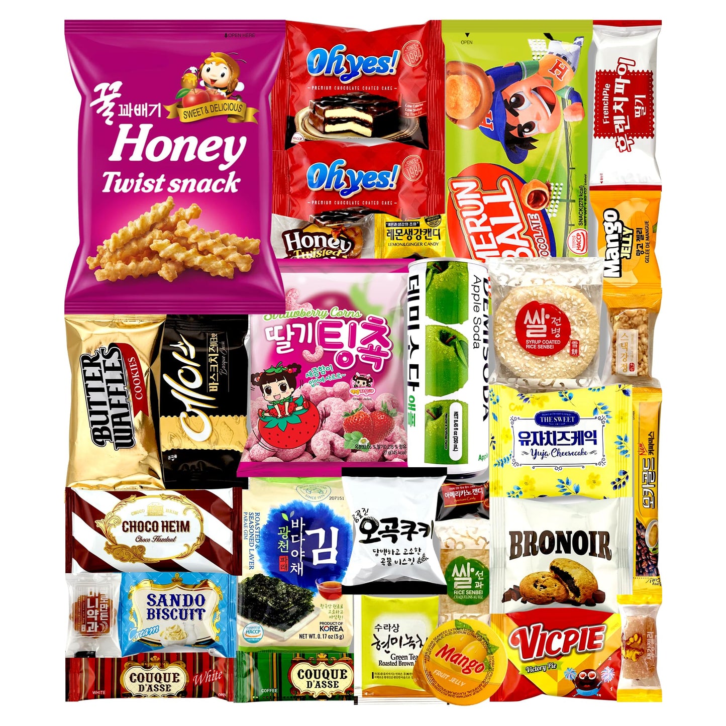 Dagaon Favorite Korean Snack Box 30 Count - Appetizing Gift and Care Package for any occasions and everyone. Variety of Korean Treats Including Top Picked Chips, Biscuits, Cookies, Pies, Candies.