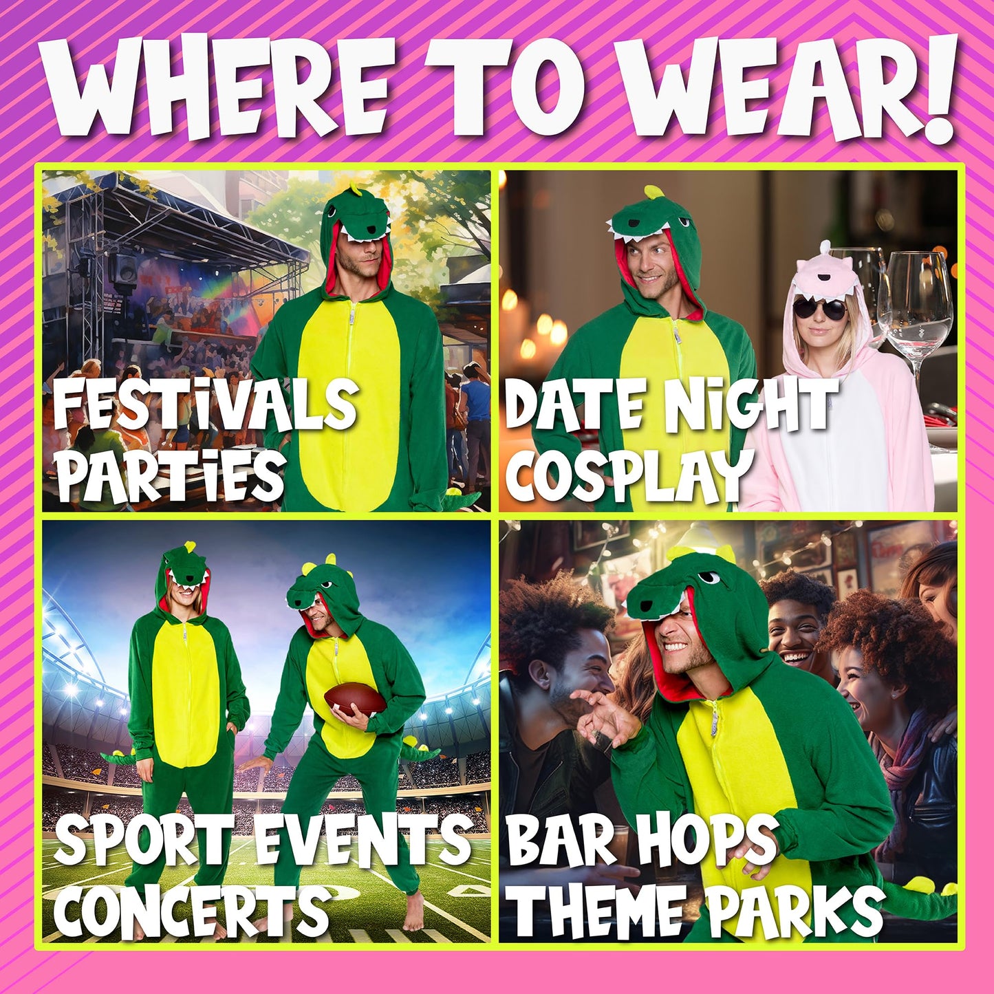 Funziez! Slim Fit Adult Onesie - Animal Halloween Costume - Plush Unisex One Piece Cosplay Suit for Women and Men