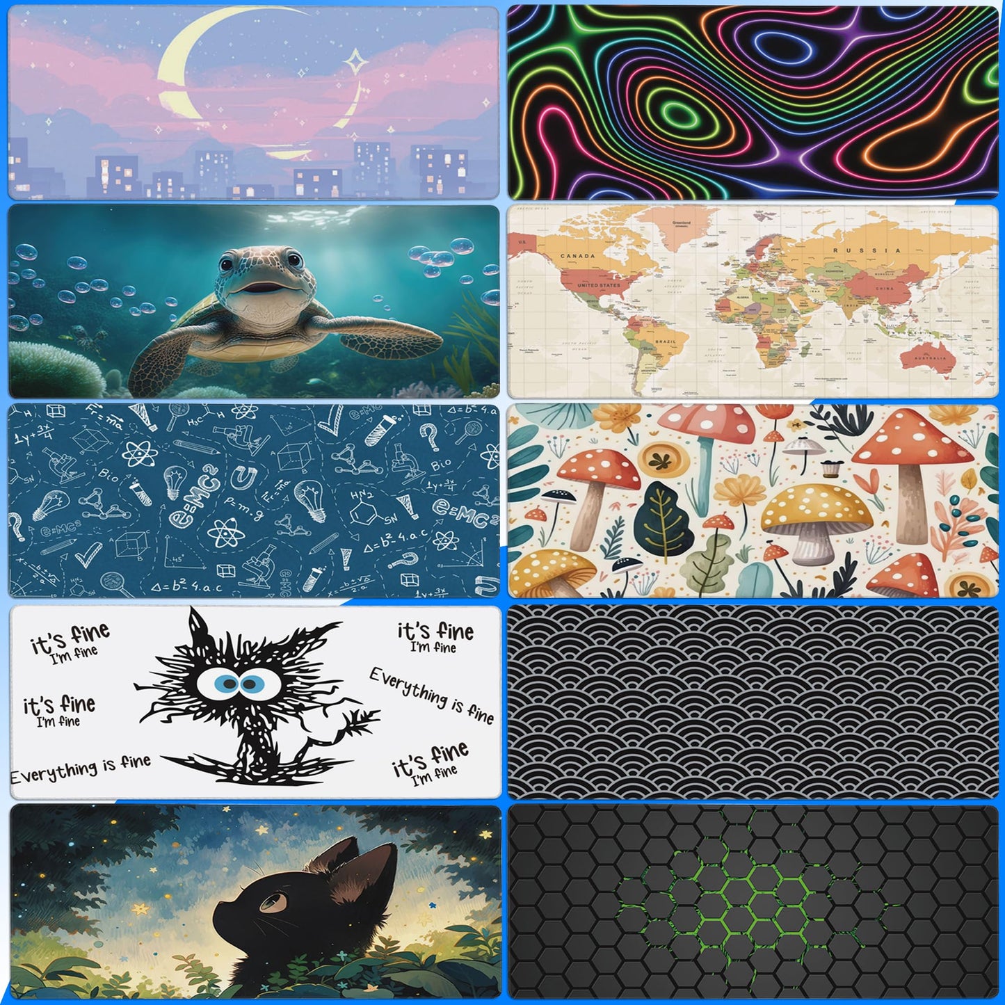 Desk Mat, Anime Moon City Night Scene Extended Gaming Mouse Pad Large, 35.4"x15.7" Big Mouse Pad with Non-Slip Base and Stitched Edge, Long Computer Keyboard Mouse Mat for Home Office Work