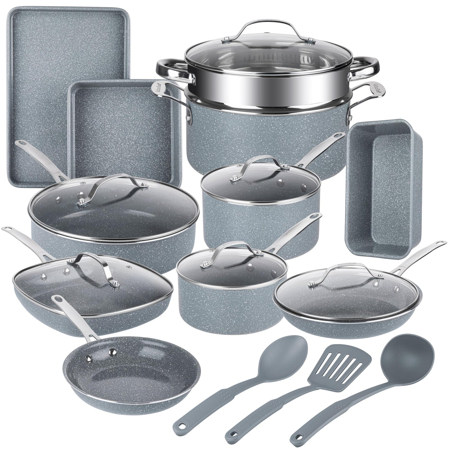 Granitestone 20 Pc Ceramic Cookware Set Nonstick, Complete Pots and Pans Set Non Stick for Kitchen with Bakeware, Cooking Utensils & Steamer, Non Toxic Made Without PFOA PFOS, Oven & Dishwasher Safe