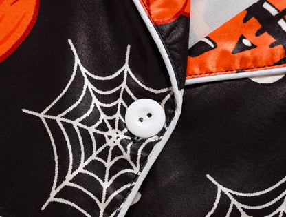 Hupohoi Unisex Kids Boys and Girls Pajama Sets Summer Short Sleeve Long Pants 2pcs Silky Sleepwear Button Down Loungewear, Pumpkin, 10