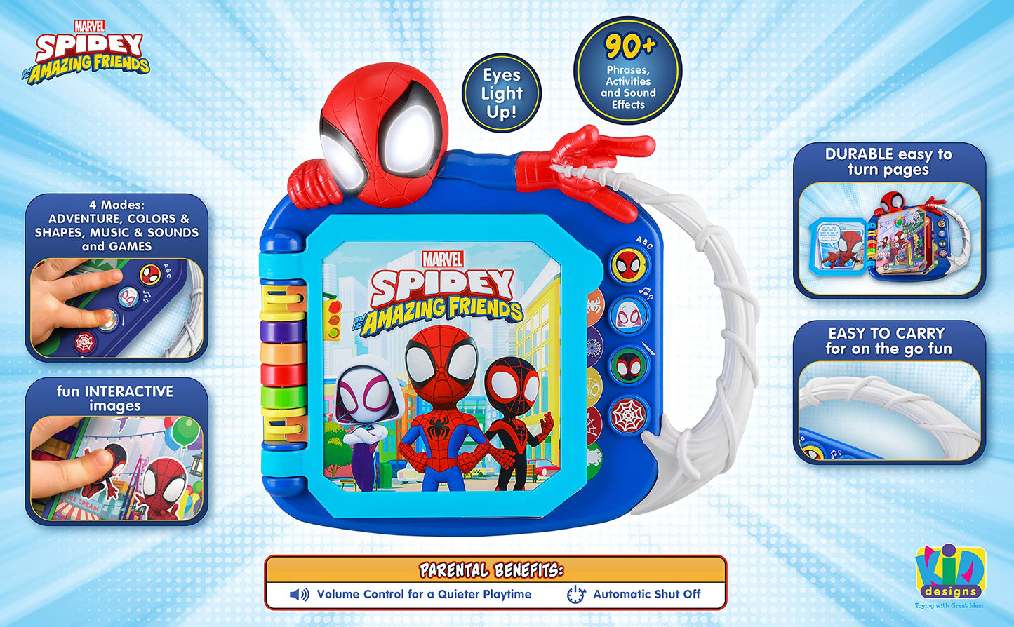 eKids Spidey and His Amazing Friends Book, Toddler Toys with Built-in Preschool Learning Games, Educational Toys for Fans of Spiderman Toys and Gifts (Styles May Vary)