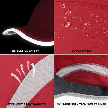 GADIEMKENSD Adjustable Quick Drying Reflective Foldable Running Cap Outdoor Sports Hat 50+ UPF Inhibit UV Mesh Race Performance Water Repellency Baseball Cap (Red)