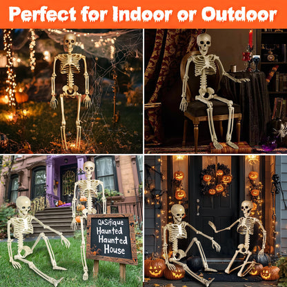 24" Halloween Skeleton Decorations,Full Body Posable,Hanging Skeleton with Movable Posable Joints, Spooky Plastic Skeleton for Yard Garden Lawn Haunted House Graveyard Props Decor
